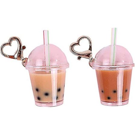 Wabjtam Miniature Bubble Tea Nøglering Kokos Perle Mælkete Drik Harpiks Støbning Til Bil Tegnebog Taske Dekoration Smykker 2stk