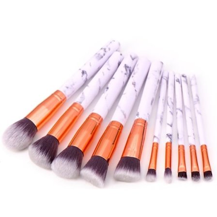 Professionelle skånsomme makeupbørster 10-pak, Marmor hvid