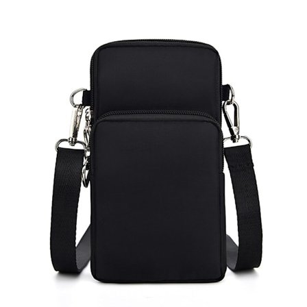 Mobile Phone Bag with Shoulder Strap in Durable Nylon and Polyester - Black