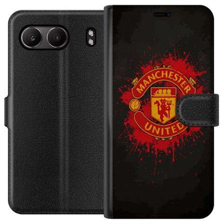 Kompatibelt Lommeboketui til OnePlus OnePlus Nord 4 Manchester United logo i rød og gul farge med røff sportslig bakgrunn