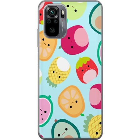 Kompatibel Mobilcover til Xiaomi Redmi Note 10S Mønster af kawaii frugter som jordbær citron ananas og avocado på lyseblå baggrund