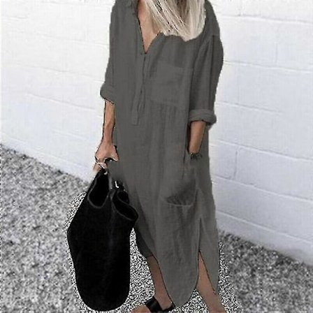 Plus size Dam Casual Blus Lång Skjorta Klänning Dam Krage Knapp Klänning Cy