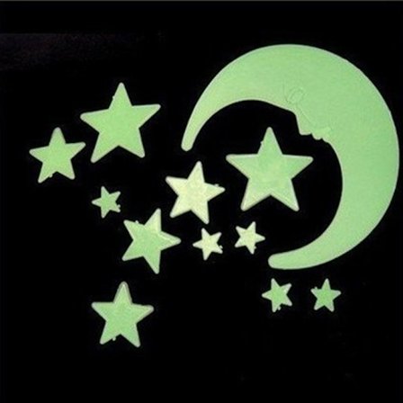 Tegneserie Moon Star Noctilucent Glow In The Dark Plastic Wall Sti