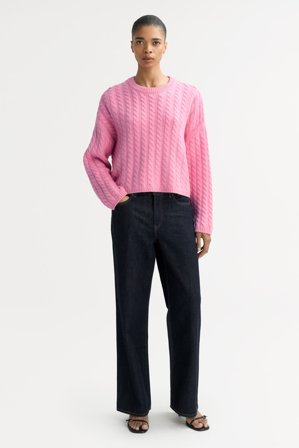 Soft Goat - Cable Knit Crewneck - Women cashmere sweater - M - Pink