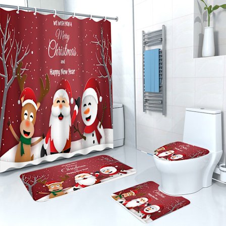 4 kpl Joulu Suihkuverho Vedenpitävä Rei'ittämätön Suihkuverhosetti WC-osasto Verho Suihkuteltta Suihkupeite Kylpyhuoneen Verho (koukkujen kanssa)