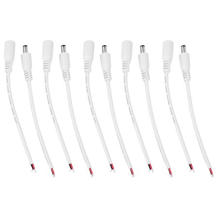 5 stk. 5,5x2,1 mm DC strømstik Barrel Jack Connector Kabel Hvid