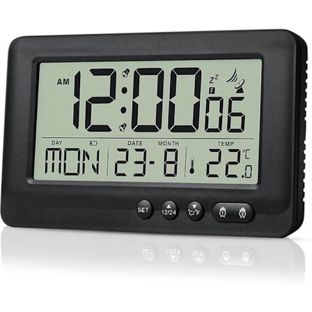 Godt tilbud til lav pris! Digitalt vækkeur med baggrundsbelysning, snooze-funktion, 2 alarmtider, radiostyret, sort-Glad