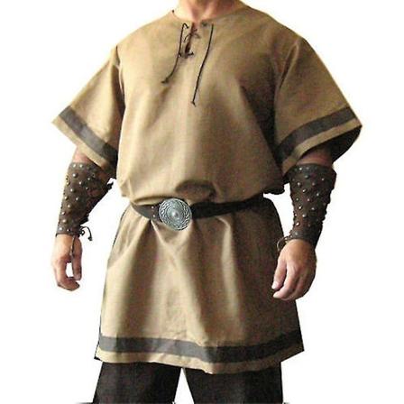 Middelalderlig herrekostume Cosplay Party Renaissance Tunika Viking Knight Pirate Vintage Warrior Shirts Khaki Khaki L
