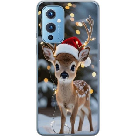 Kompatibel Mobilcover til OnePlus 9 Sød rensdyr med nissehue og lyskæde jule rensdyr sød vinter festlig kawaii ferie snehygge kunst