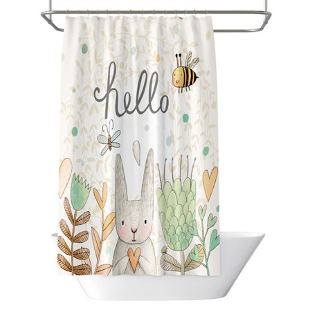 Rolig och söt kanin duschdraperi med 12 krokar