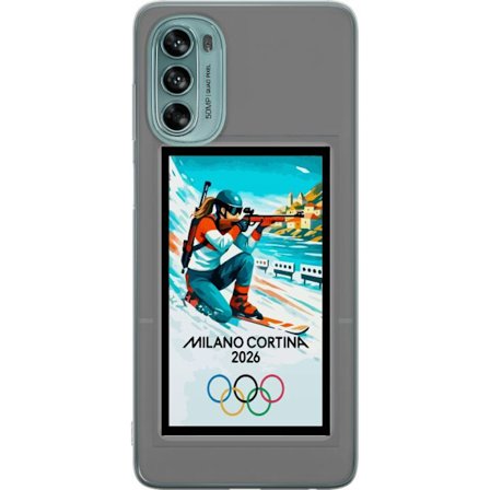 Kompatibelt Mobildeksel til Motorola Moto G62 5G Retroplakat Cortina Milano 2026 med fjell, vintersportsutøvere, italienske trikolor, Milano-katedrale