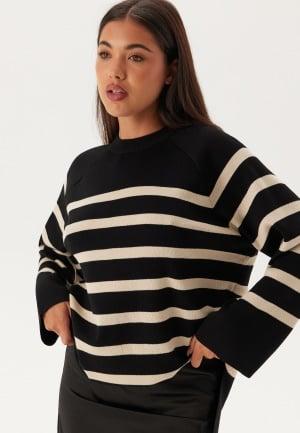 Object Collectors Item Objester LS Knit Top Black Stripes:Sandshell M Black Stripes:Sandshell Strikkegensere Dam