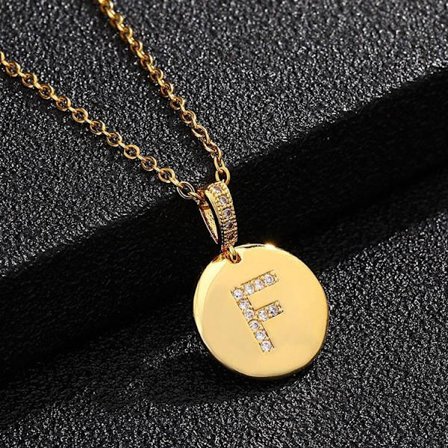 Runda bokstavsamuletter i guld och zirkon guldpläterade halsband