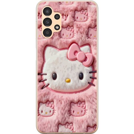 Kompatibelt Mobildeksel til Samsung Galaxy A13 Hello Kitty rosa fluffy bakgrunn med ikoniskt ansikt og kawaii-estetikk