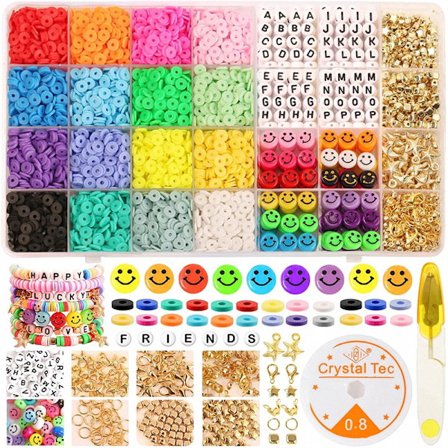 Flat Beads Kit,6mm Polymer Clay Beads, Soft Clay Beads, 28 Squares, Smiling Face, DIY Jewelry Access