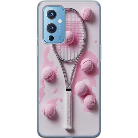 Kompatibel Mobilcover til OnePlus OnePlus 9 Rosa glaskugler og tennisketsjer i et kreativt stillbillede med legende popfølelse og moderne design, der