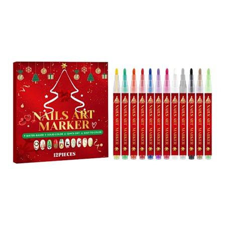 Flerfärgat Nagelset för Julen med 12 Färger Nagelkonstpennor för Konstnärliga Designer
