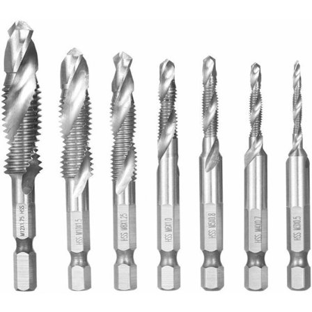 Gängborr - 7 HSS gängtappar/borrar M3-M12 - 1/4" sexkantsskaft - snabbväxling - metall