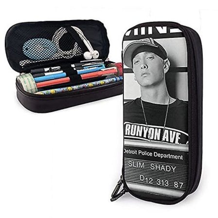 Eminem Arrest Slim Shady Mugshot Logo Blyantveske i skinn Blyantveske Skrivesaker Veske Kontor Bærbar Oppbevaringsboks Kosmetikkboks Mappe