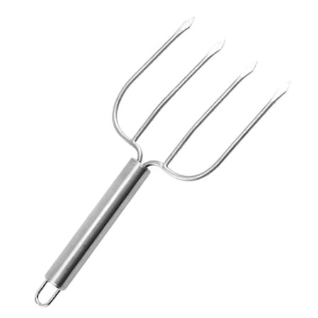 Grillgaffel i rustfrit stål med langt håndtag til kød, kylling, grøntsager, udendørs madlavning, picnic, stegning (FMY)