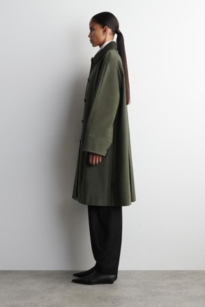 COS Women's Wool-Trimmed Long Car Coat in Green