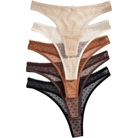 2025 Siste Modell Dame Gjennomsiktig Mesh Sløyfe Tanga Hjerte Trykk Lav Liv Truser Myke Undertøysett Pakke med 5 Flerfarget Medi