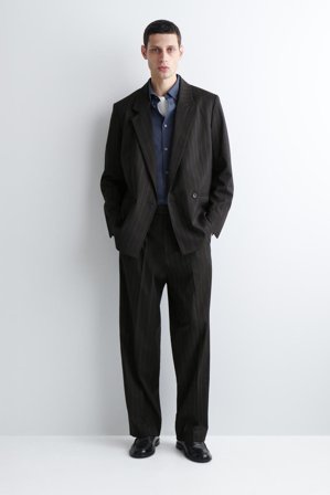 COS Men's Pinstriped Double Breasted Blazer in Grey