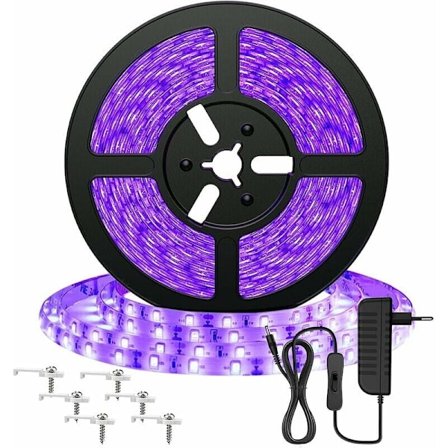 5M UV LED-strimmel, sort lys LED-strimmel, 12V 2835 LED-strimmel lilla lys, 300 LED'er ultraviolet atmosfærebelysning til Halloween, jul, DJ-fest