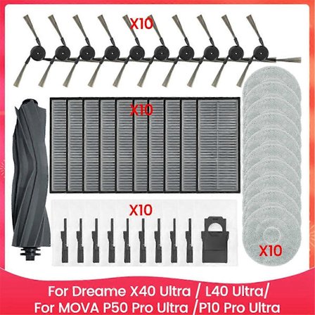 Til X40 Ultra / L40 Ultra, P50 Pro Ultra /P10 Pro Ultra Hoved Sidebørste Hepa Filter Moppeklud Støvposer