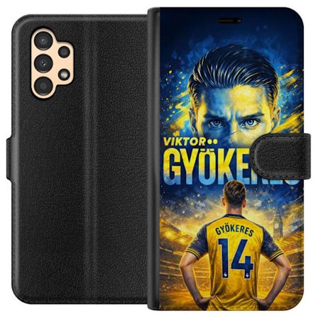 Kompatibelt Lommeboketui til Samsung Samsung Galaxy A13 Viktor Gyökeres fotballplakat i gult og blått med dramatisk stadionbakgrunn, sportillustrasj
