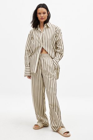 NA-KD - Vid bukse i bomull med elastisk liv - Stripete bukser - Brun/Stripetete - EU 40