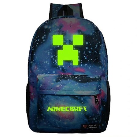 Minecraft Selvlysende Ryggsekk Stor Kapasitet Studentveske Reiseveske Skoleveske Gave Stary Sky Blue