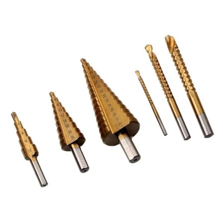 Stegad borr set, Material: HSS, för mjuk metall/fint järn/trä/plast, Metallsteg borr 6st(6st/set)