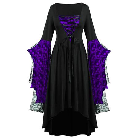 Aikuisen Punk Gothic Witch Carnival Cosplay Puku Noita Vampyyri Juhlamekko Halloween Dark Violet 2XL