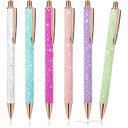 6 stk Bling Glitter Metallpenner, Uttrekkbare Kulepenner Søt Glitter 1,0 mm Svart Blekk Fin Spiss Gave Skriving Journalføring Student