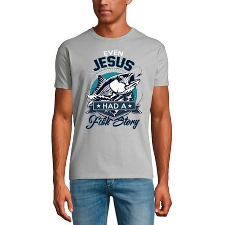 Mens Even Jesus Had A Fish Story Fisherman T-shirt – Even Jesus Had A Fish Story Fisherman – Vintage grå T-shirt