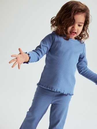 Geripptes Langarm-Top - 98 - kinderbekleidung - blue - Polarn O. Pyret