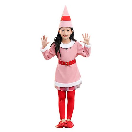 Jule-Elf Cosplay-kostyme for barn (3-10 år) - Langærmet kjole, festantrekk - Rosa