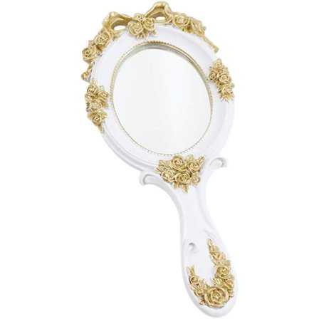 1 vintage hand spegel med guldros handtag smink spegel