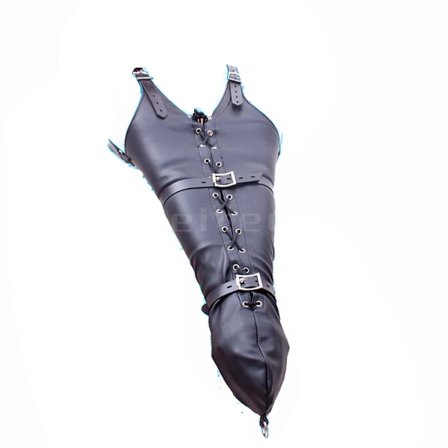 BDSM Bondage Ben/Arm Binder, Bag Bundet Læder Jakke, SM Læder Arm Restraint Slave Låsbar Handske med Skulderstropper