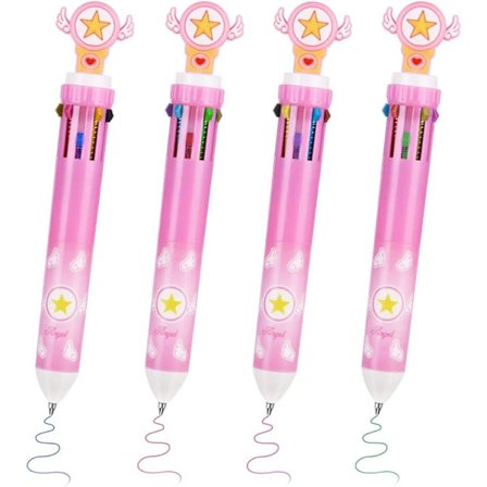 Multifarget Uttrekkbar Kulepenn, 4 stk 10 i 1 Uttrekkbare kulepenner, Dinosaur Unicorn tegneseriepenn