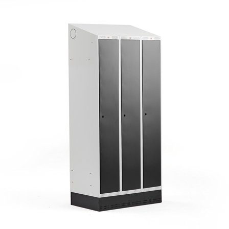 Kleiderspind CLASSIC mit Sockel, 3 Module, 2050 x 900 x 550 mm, schwarz