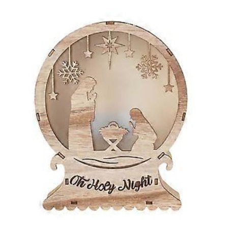 Julekrybbe i træ LED-lys 3D Træ LED-lys Juledekoration Julebordpynt (Batterier ikke inkluderet)