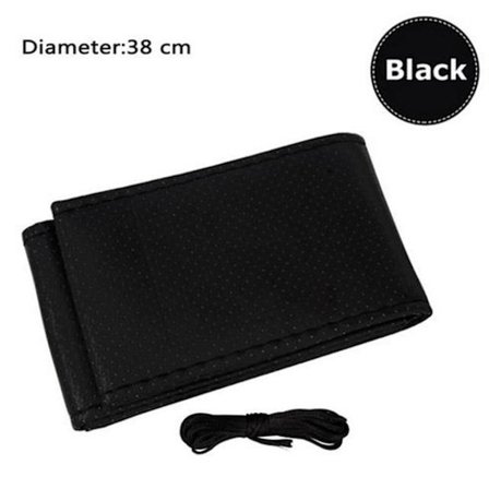 (Svart) 38CM DIY Ratt Skydd Mjukt Läder Fläta På Bilens Ratt Med Nål Och Tråd Interiör Tillbehör