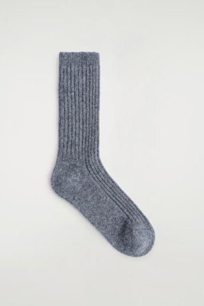 COS Women's Ribbed Cashmere Socks in Grey