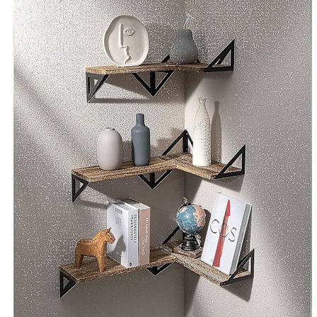 Vægmonterede flydende hylder, rustikke trævæghylder, sæt med 3 til soveværelse, badeværelse, stue--