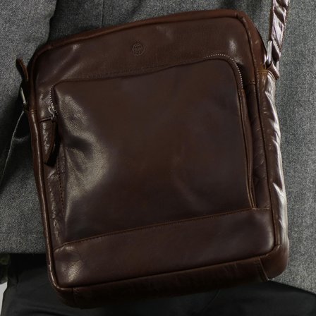 Bolsa Clássica em Pele Castanha Escura Montreal para homens - Malas em pele