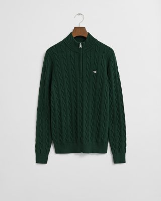 GANT - Kabelstrikket genser med half-zip til ungdom tartan green