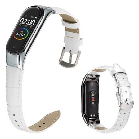 Xiaomi Mi Band 3 / Mi Smart Band 4 läderfodral med krokodilmönster - Vit