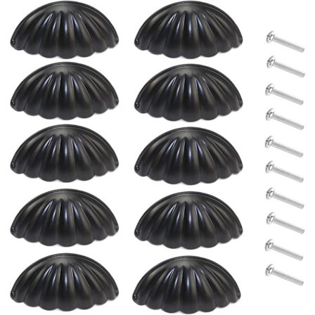 10 st svarta vintage snäckskal skåpknoppar, retro lådknoppar, chic
